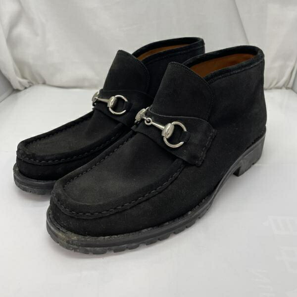 【中古】GUCCI ホースビットローファー スエード サイズ40(25cm相当) 黒 箱なし グッチ[91]