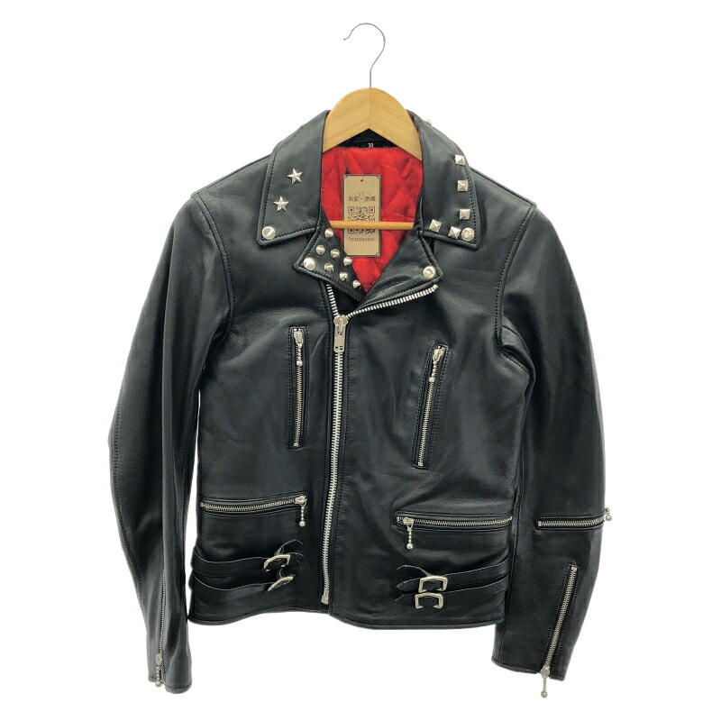 【中古】Tajimaya Co スタッズダブルライダースジャケット サイズ30　ブラック　タジマヤ[17]