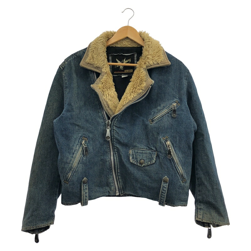 【中古】90s EDWIN MOTORCYCLE Denim Riders Jacket ブルー サイズM オールド エドウィン モーターサイクル デニムライダースジャケット[17]