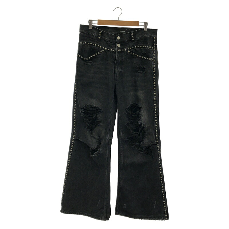 【中古】BREATH 25SS Suicide Studs Wide Denim Pants 大きさL 黒いこと ブレス[92]