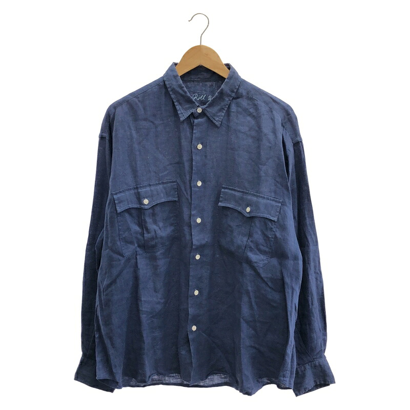 【中古】PORTER CLASSIC ロールアップリネンシャツ サイズL ブルー　ポータークラシック[17]