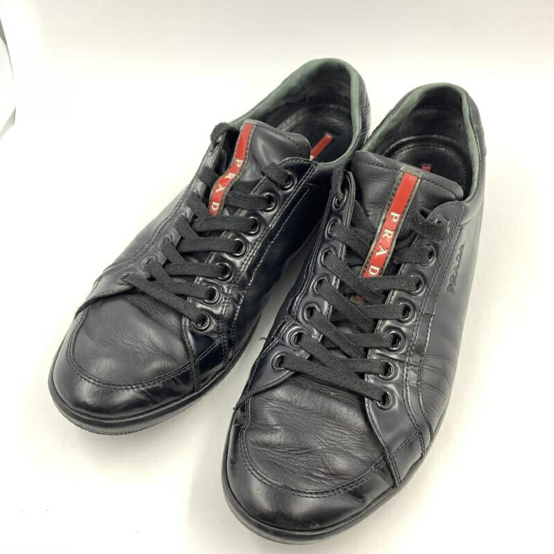 【中古】PRADA 2439 レースアップ スニーカー ブラック 9 プラダ[24]