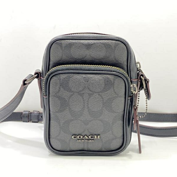 【中古】COACH F77861 シグネチャー ショルダーバッグ ブラック×オックスブラッド R-B　コーチ[24]