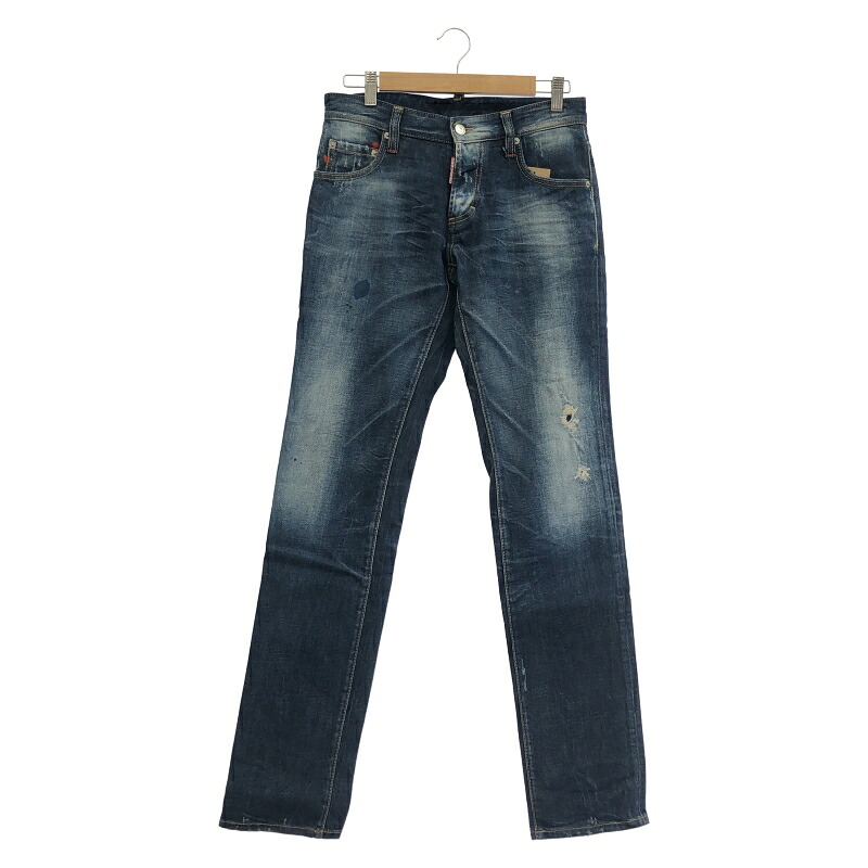 【中古】DSQUARED ダメージデニムパンツ サイズ44 ネイビー[91]