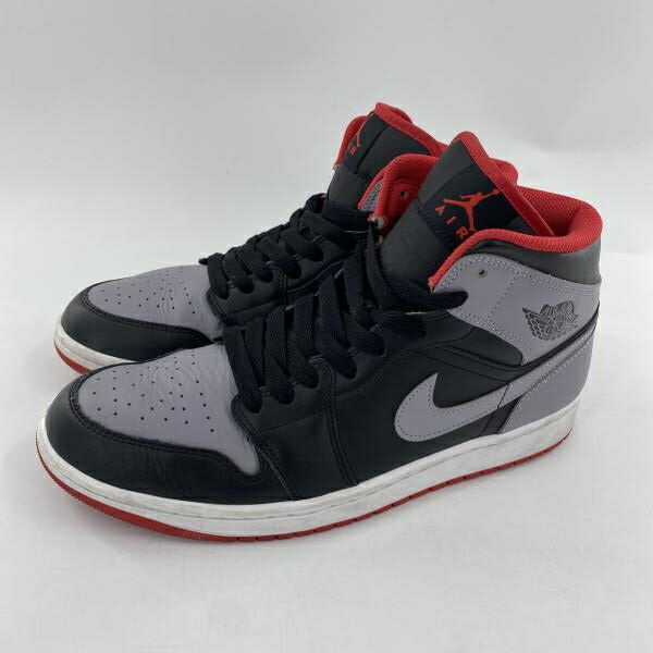 【中古】NIKE AIR JORDAN 1 MID Black/Cement Grey スニーカー 28.5cm DQ8426-006 グレー ブラック レッド ナイキ[10]
