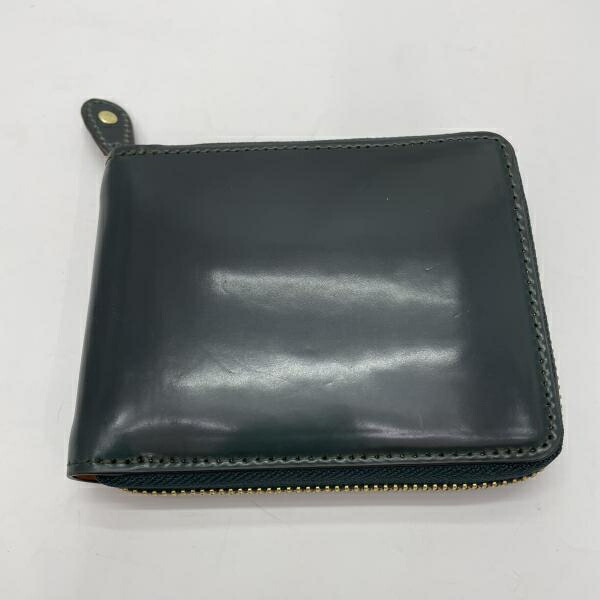【中古】ロカド ROCADO 2つ折り紙入れ 貝殼コードバン 緑 箱あり ロカド[91]