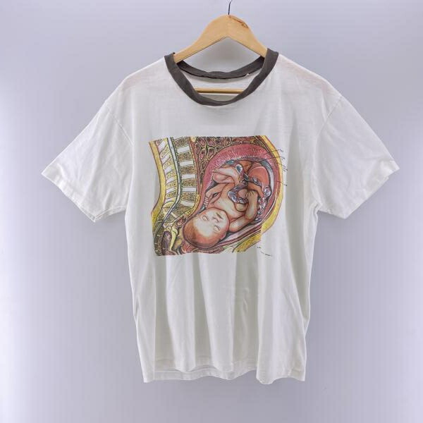 【中古】80s ブランド不明 解剖学 アナトミカルチャート リンガーTシャツ ホワイト サイズL～XL相当[24] 21,875円