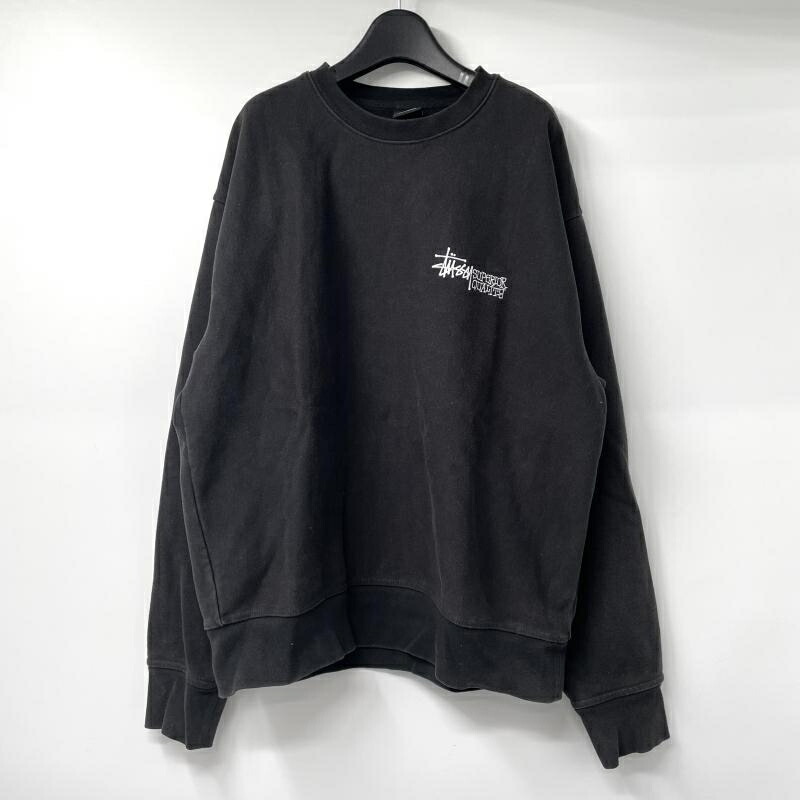 【中古】▲汚れた状態有 STUSSY SUPERIOR QUALITY ベーシック LOGO CREW 大きさL 黒いこと 流汗 調教師 ステューシー[17]