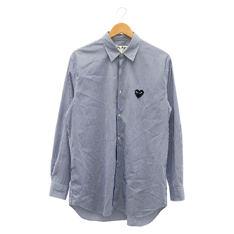 【中古】PLAY COMME des GARCONS L/S STRIPE SHIRT サイズL ブルー[91]