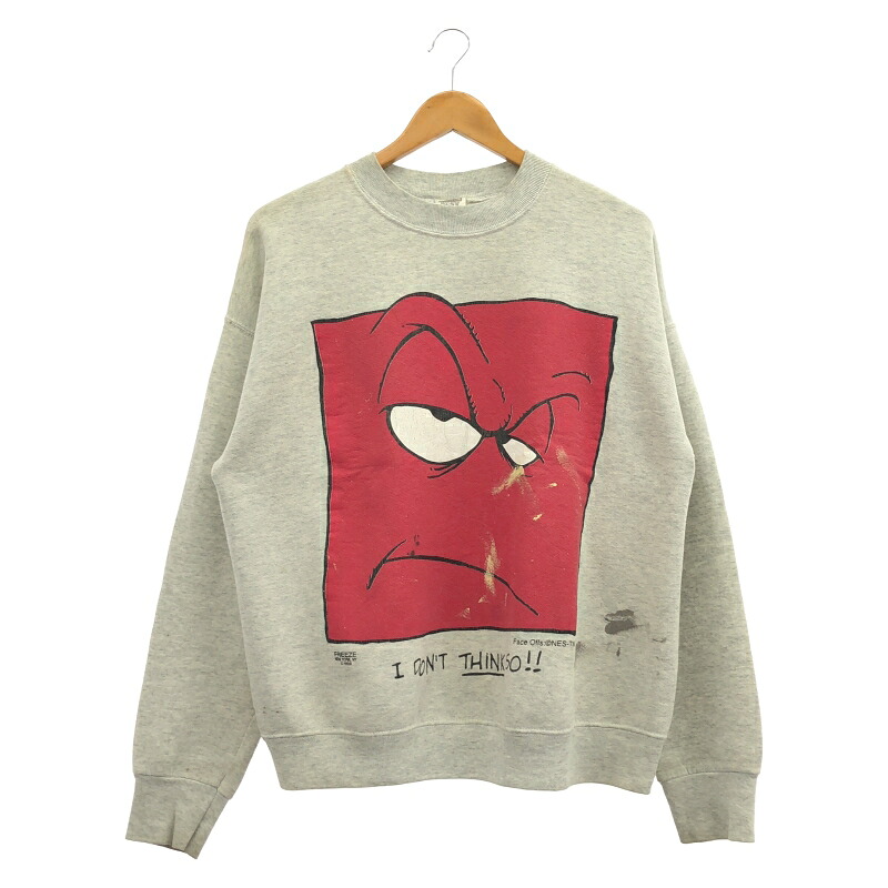 【中古】FRUIT OF THE LOOM 90s \"I DON\u0027T THINK SO!!\"" プリントスウェット(物質の状態思いめぐらす) 薄墨色 大きさL フルーツオブザルーム[24]"