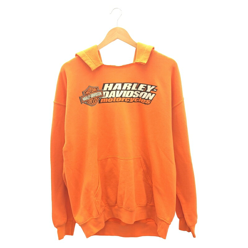 【中古】Harley Davidson ビッグロゴ フーディ サイズL オレンジ ハーレーダビッドソン[91]｜お宝創庫