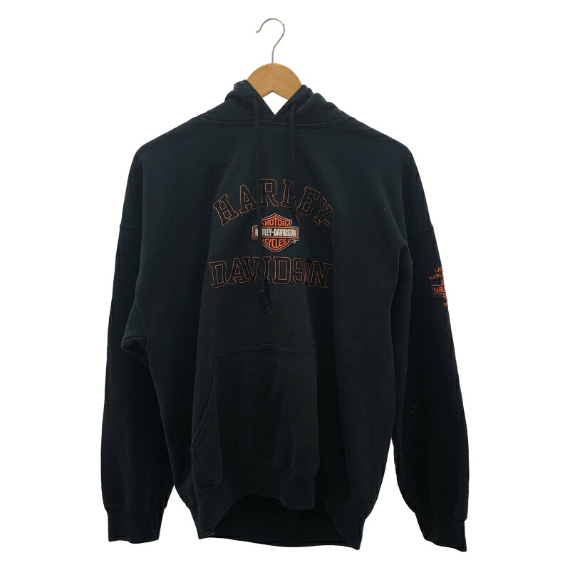 【中古】Harley Davidson ビッグロゴ フーディ サイズL 黒 ハーレーダビッドソン[91]