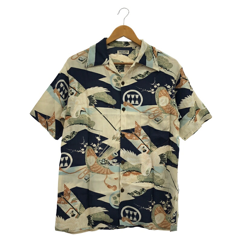 【中古】SUN SURF 和柄アロハシャツ 大いさM ベージュ/米国海軍 SS31211 サンサーフ[17] メンズファッション-その他-トップス