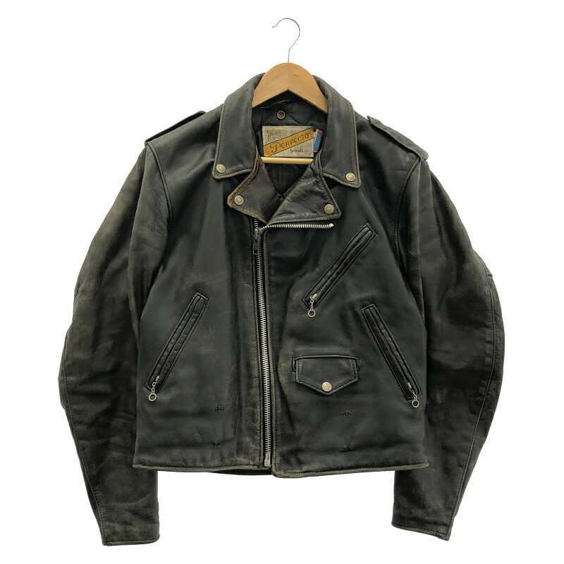 【中古】SCHOTT ダブルライダースジャケット サイズ38 △ベルト欠品、ベタつきあり ブラック ショット[19]