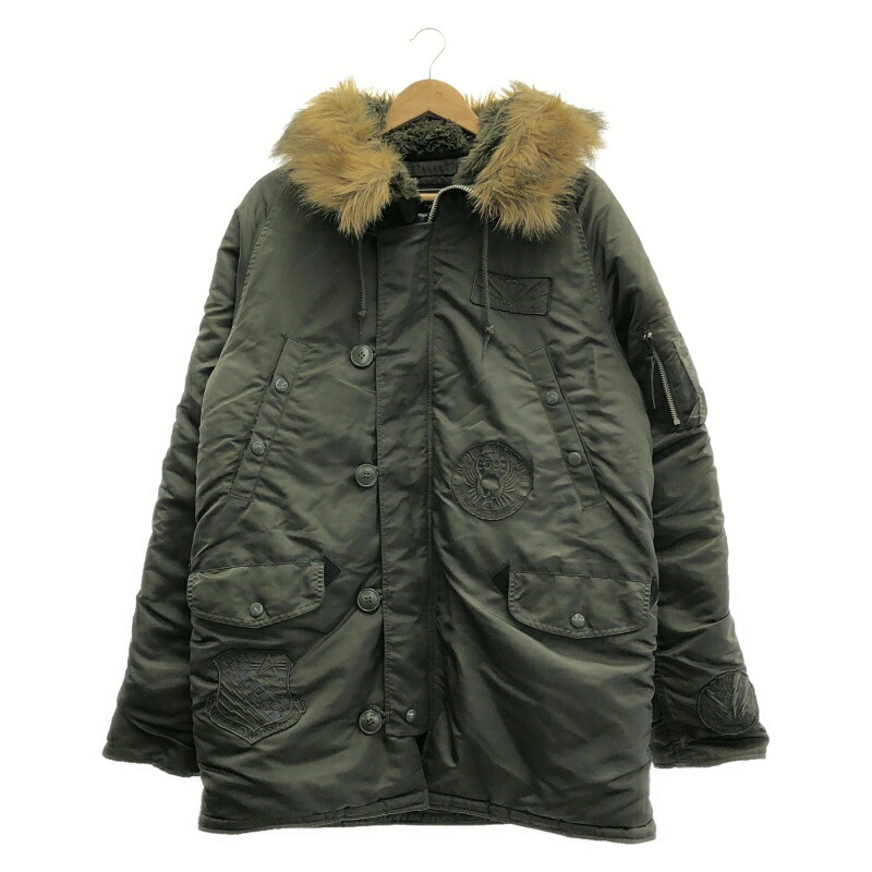 【中古】ALPHA ミリタリ―厚地の外套 XL カーキ アルファ[10] コート・ジャケット-メンズファッション