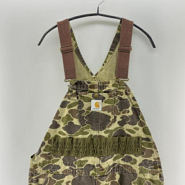 【中古】Carhartt 80s ダックハンターカモ ダブルニー オーバーオール グリーン W40L32 カーハート[24]