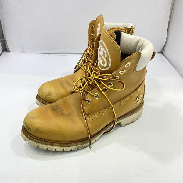 【中古】Stussy×Timberland Leather 6inch Zip Boot キャメル 26.5cm ※状態 ティンバーランド[24]