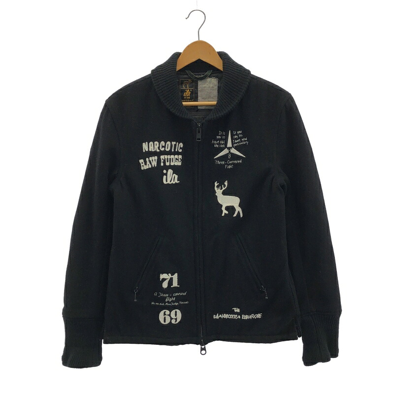 【中古】ILA×RAW FUDGE×NARCOTIC ウールスタジャン ブラック size S ※袖リブほつれ[79]