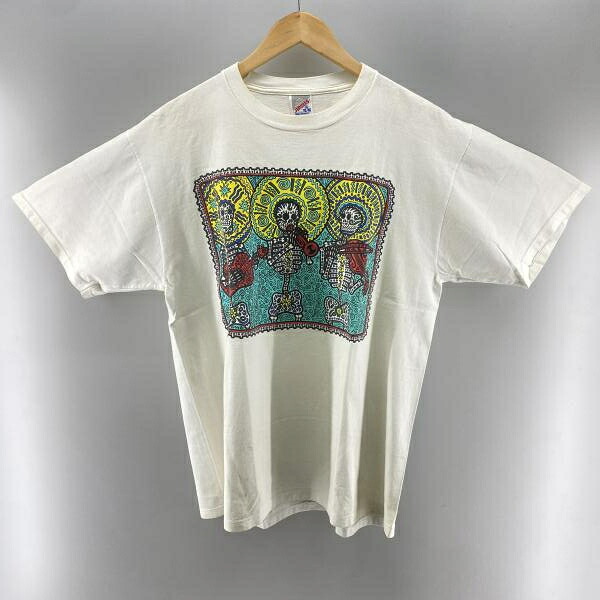 【中古】JERZEESボディ 90sUSA製 TESOROSアート Tee S/S ホワイト XL △汚れ ジャージーズ[24]