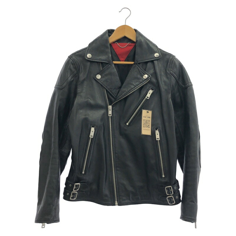 【中古】DIESEL ダブルライダース ジャケット Sサイズ 黒 羊革 ラムレザー[66]