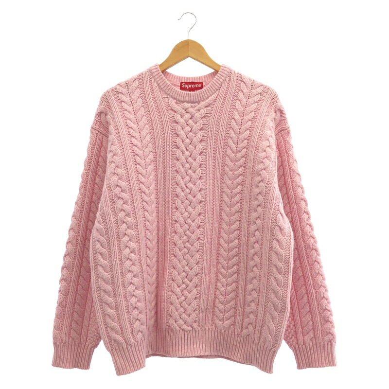【中古】SUPREME 23AW Applique Cable Knit Sweater PINK サイズM シュプリーム ケーブルニットセーター[19]