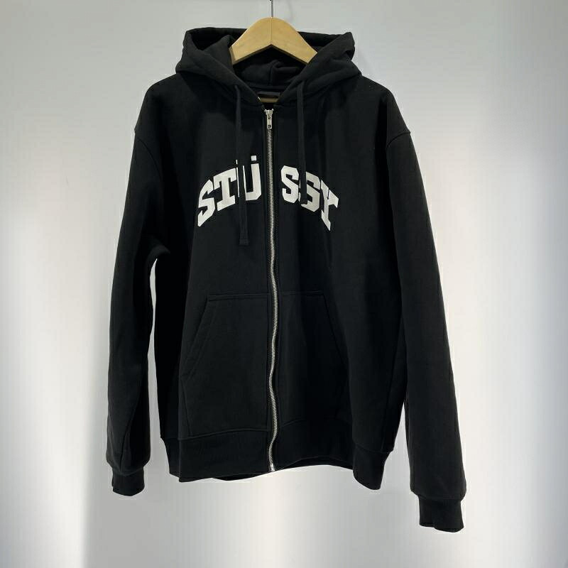 【中古】STUSSY カレッジロゴ ジップアップパーカー サイズL ブラック[19]