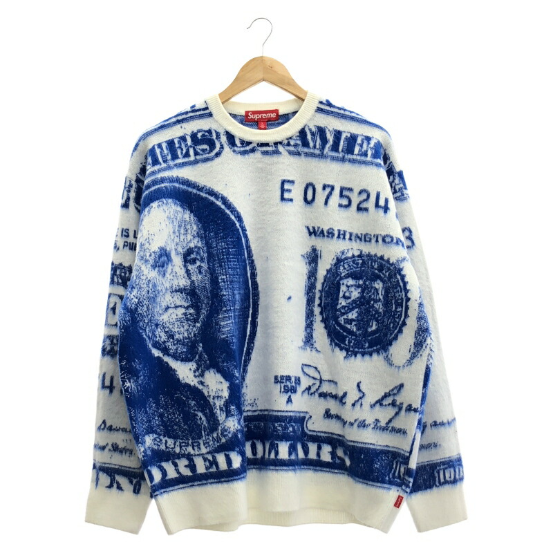 【中古】Supreme MONEY SWEATER ニット L ホワイト ブルー シュプリーム[10]