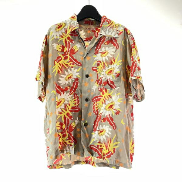 【中古】SUNSURF NIGHT BLOOMING CEREUS 月下美人 レーヨンアロハシャツ サイズM SS33325 レッド×グレー ▲状態考慮 サンサーフ[17]