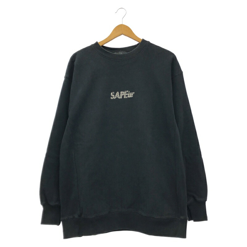 【中古】SAPEur HOUNDS TOOTH HEAD CREWSWEAT ブラック サイズXL サプール ロッドマン[24]