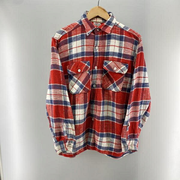 【中古】60s King Kole マチ付き コットン ヘビーネルシャツ レッド サイズL相当 キングコール[24]