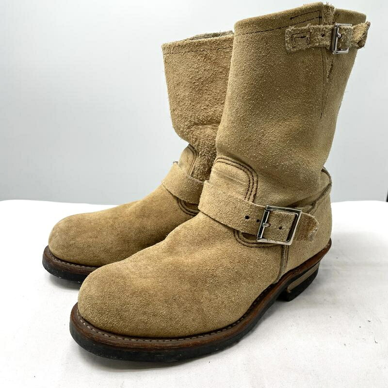 【中古】RED WING 14年製 スエードエンジニアブーツ サイズ25.5cm ベージュ レッドウィング[17]