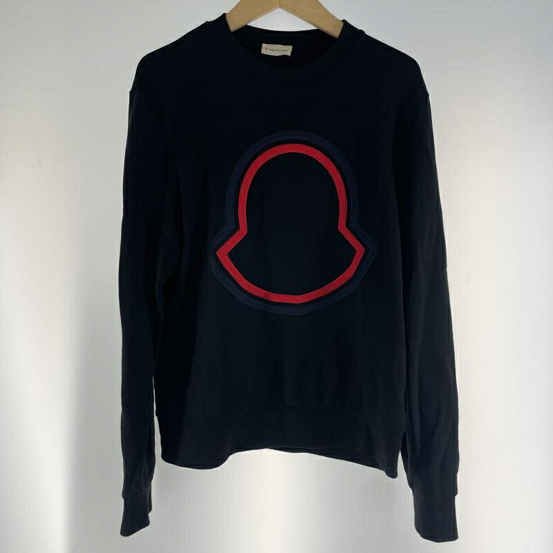 【中古】MONCLER エンボス刺繍 スウェット S モンクレール ブラック[19]