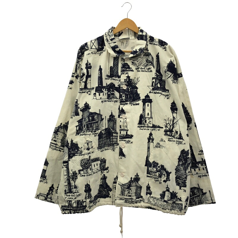 【中古】OLD 総柄綿織物上衣 L/XL 白いこと[19]