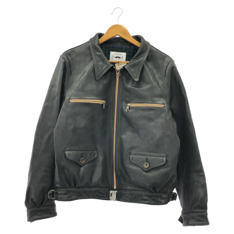 【中古】I.G.FRANK なめし革上衣 XL 黒いこと アイ・ジー・フランク[10]
