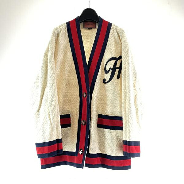 【中古】GUCCI シェリーラインツイードカーディガン 大きさ44 白いこと グッチ[17]
