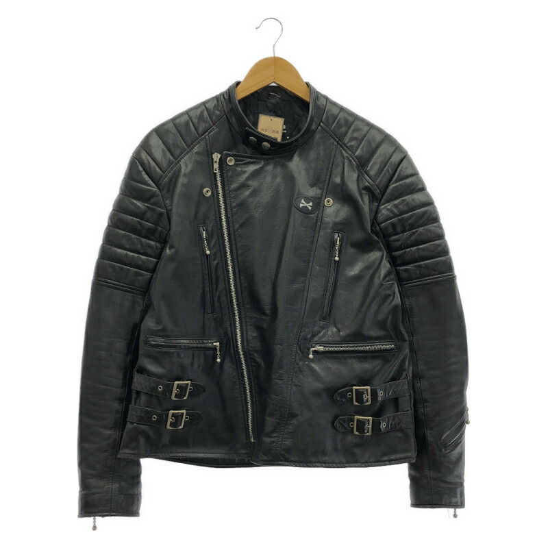 【中古】NEIGHBERHOOD サンダーボルト ダブルライダースジャケット M 黒いこと ネイバーフッド[92]