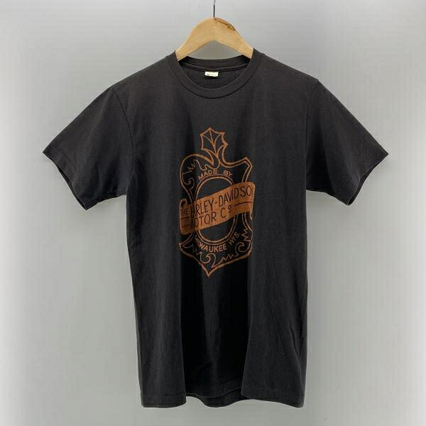 【中古】Harley-Davidson 70～80s USA製 胸章ロゴタイプ S/S Tee 黒いこと 大いさM ハーレーダビッドソン[24] メンズファッション-トップス
