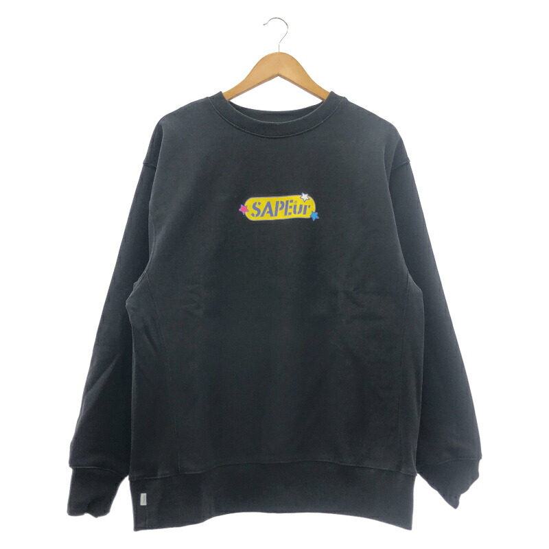 【中古】SAPEur 70s POP HEAD CREW NECK 汗水 大きさXL 黒いこと サプール[19]