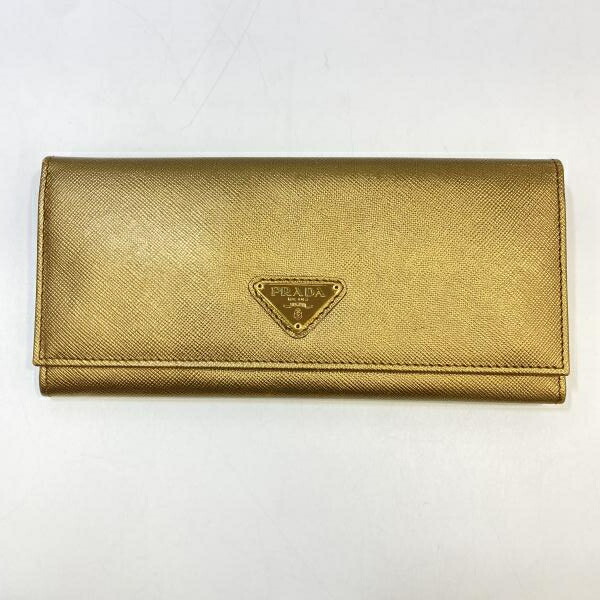 【中古】PRADA サフィアーノ 長財布(パスケース欠品) ゴールド 1MH132 R-A　プラダ[24]｜お宝創庫