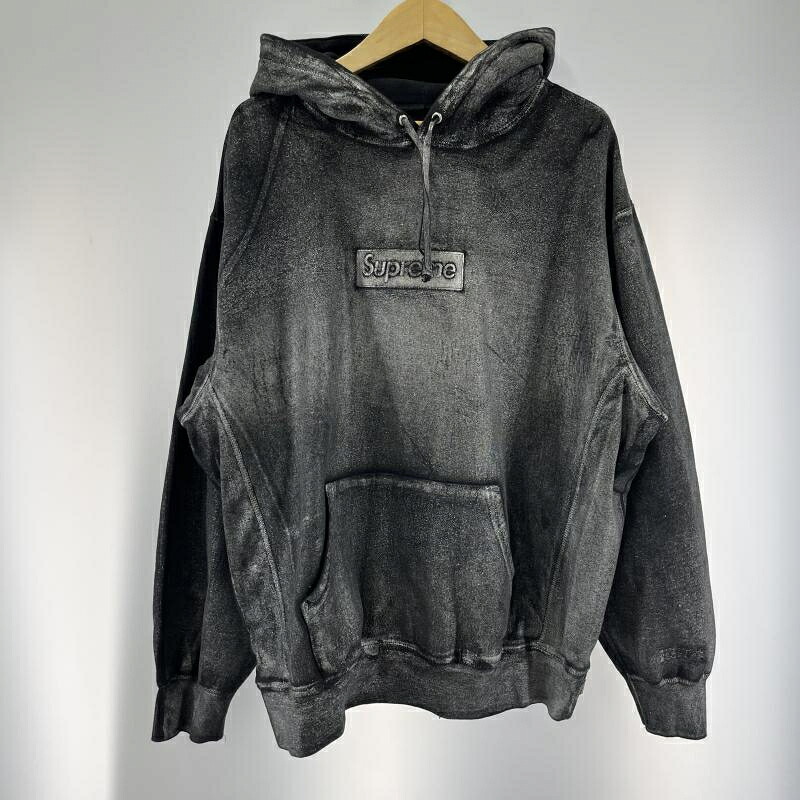 【中古】SUPREME&times;MM6 FOIL BOX LOGO HOODED SWEATSHIRT BLACK サイズL シュプリーム エムエムシックス フーデッド スウェットシャツ[19]｜お宝創庫