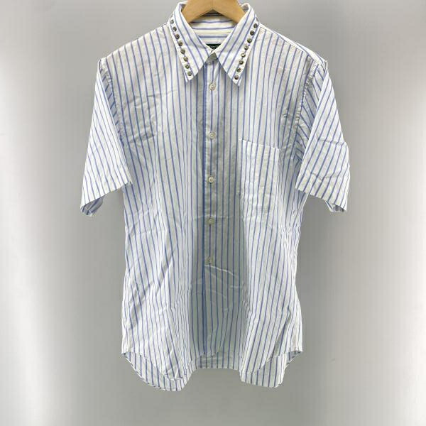 【中古】COMME des GARCONS Homme Plus EverGreen スタッズ付き添い人 縞模様 S/S ティーシャツ 白いこと×青碧 AD2006 [24]