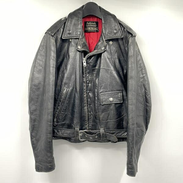 【中古】60s～70s sears oakbrook sportswear ダブルライダースDポケステアハイドレザージャケット 大きさ38 黒いこと [17]