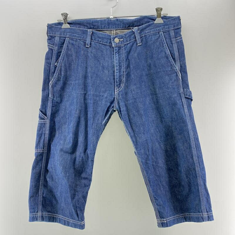 【中古】桃太郎デニム 出陣 リフレクター ダブル御居処 クロップドワークパンツ インディゴ 大いさW36[24]