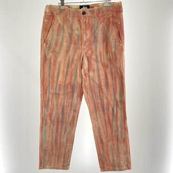 【中古】Stussy Dyed Uniform Pant 大いさW30 赤/タイダイ柄 汚れた状態あり[91]