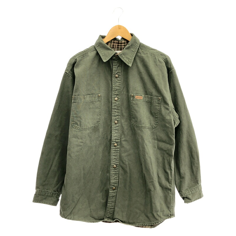 【中古】OLD Carhartt ダックシャツ L 緑であること 細工物プルオーバー 鉄道車両ハート型[19]