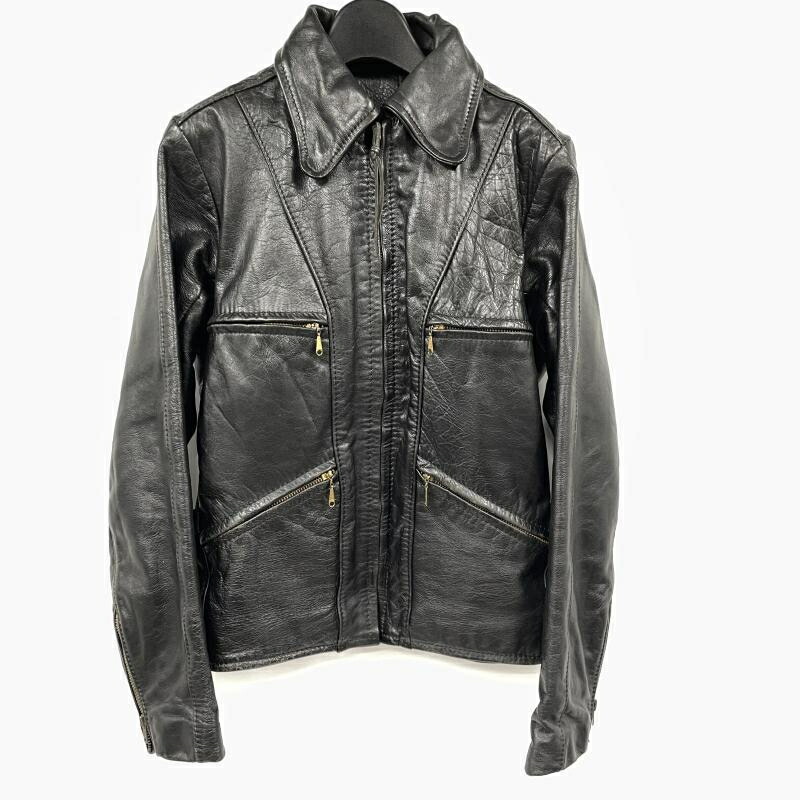 【中古】70s VANSON Associate シングルライダースジャケット 大きさ38 黒いこと バンソン[17]