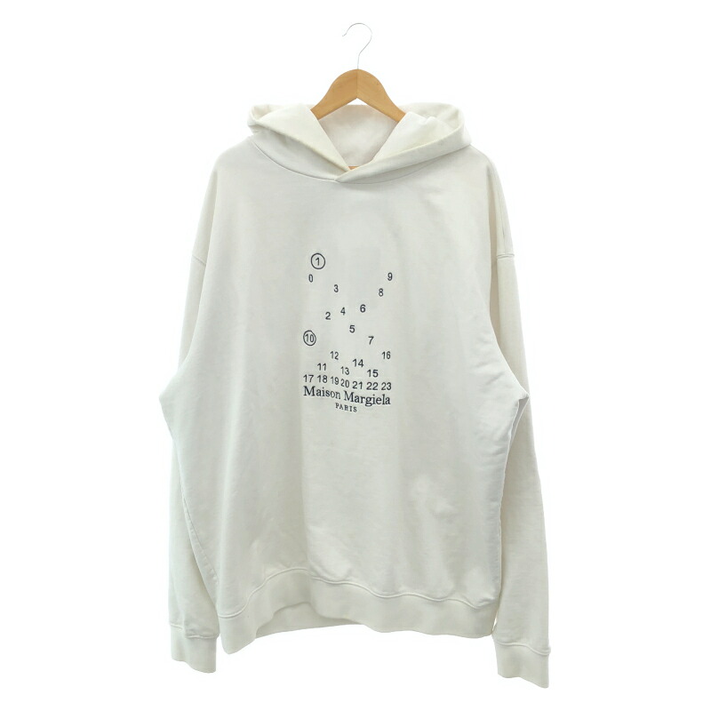【中古】MAISON MARGIELA Numbers Logo Hoodie XL White S50GU0202 S25505[79]