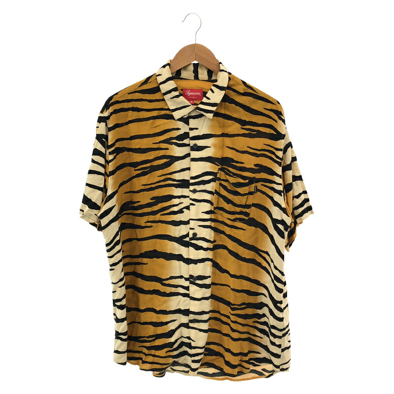 【中古】Supreme 18SS Tiger Stripe Rayon Shirt 大いさXL マルチ色合い 襟シミあり シュプリーム[17]