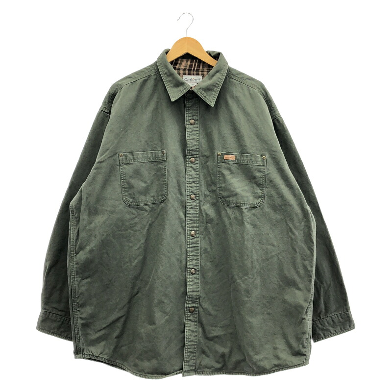 【中古】OLD Carhartt ダックシャツ 2XL 緑であること 鉄道車両ハート形[66]