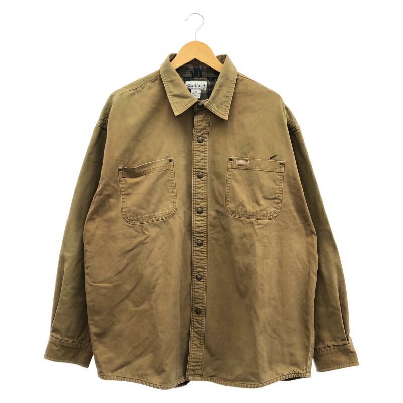 【中古】OLD Carhartt ダックシャツ XL 赤銅色 鉄道車両ハート形[66]